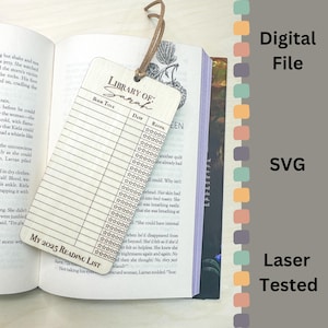 SVG Laser-Datei | Lesezeichen Lesezeichen | Personalisierte 'Library of' Design mit 2025 Leseliste | DIY Laser-Cut Lesezeichen