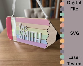 Bleistift-Türhänger SVG | Lehrerin Klassenzimmer Dekor Laser Cut Datei