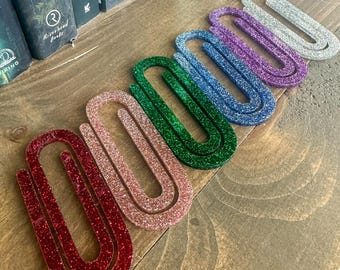 Large Glitter Acrylic Paper Clip: Sparkly Bookmark, Planner Clip