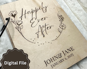 Porta tarjetas de boda SVG: Diseño grabado "Felices para siempre" (archivo digital)