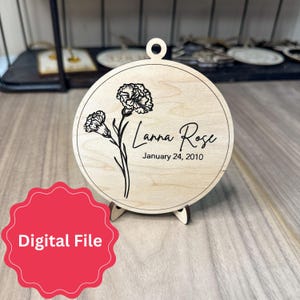 Ornamento de flor de mês de nascimento SVG | Conjunto de 12 arquivos cortados a laser | Ornamentos de presente personalizados | Download digital com licença comercial
