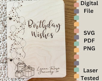 Archivo SVG de porta tarjetas de cumpleaños cortado con láser: Diseño de globos y regalos (descarga digital)