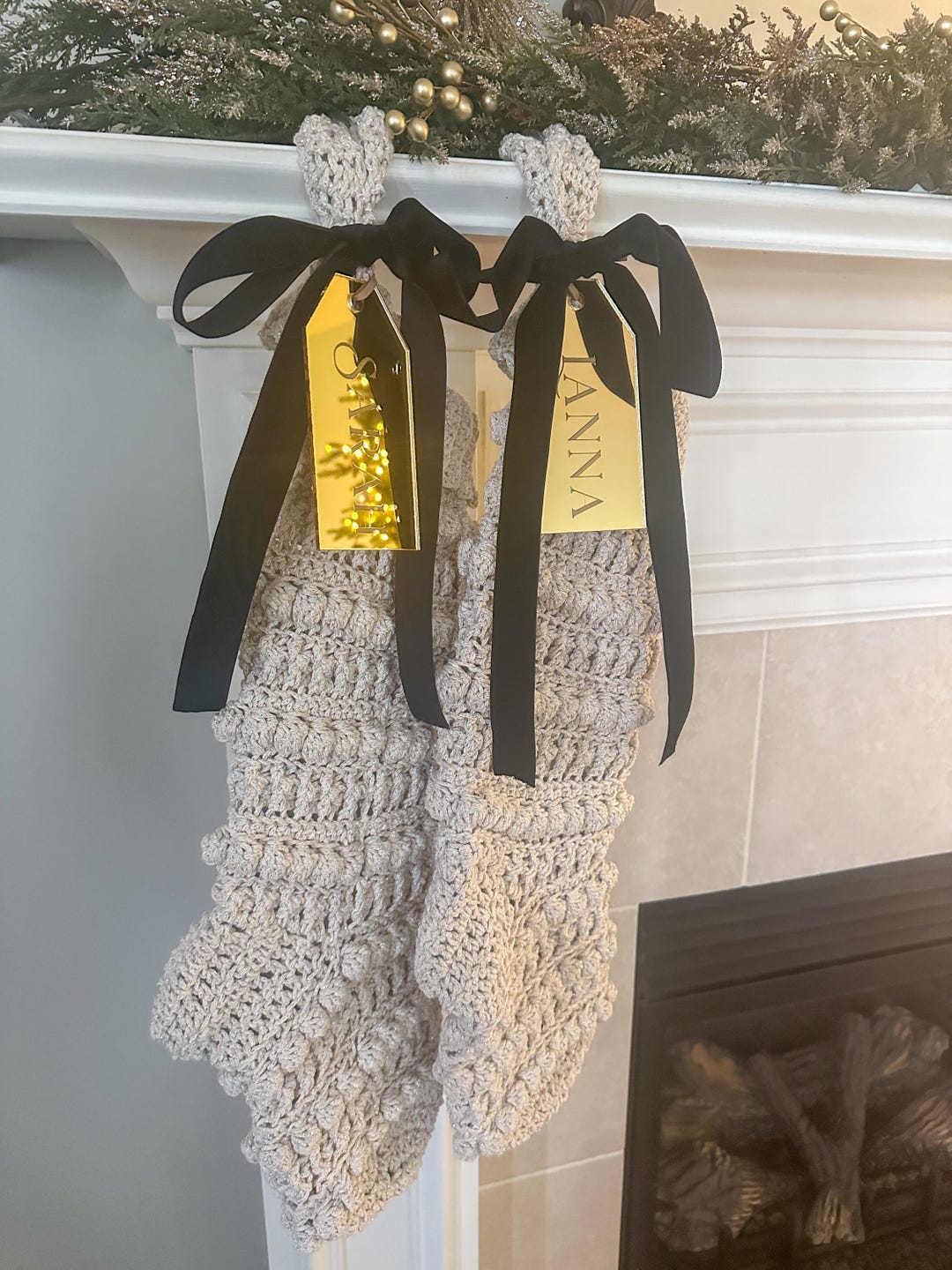 Personalized Mirror Acrylic Christmas Stocking Tag: Rose Gold Holiday ...