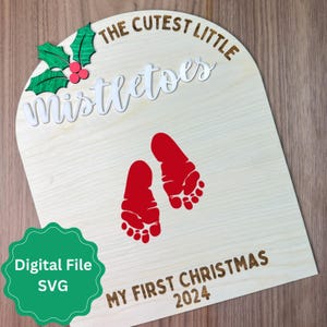 Babyvoetafdruk SVG | "Schattigste kleine maretakjes" | 10 x 12 gebogen bord My First Christmas | Lasergesneden en gegraveerd bestand met commerciële licentie