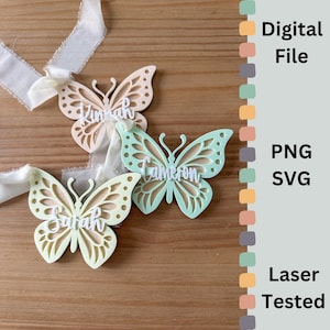 Étiquette papillon SVG, fichier laser pour étiquette de nom de panier de Pâques, étiquette de nom acrylique fichier de coupe, étiquette de Pâques Glowforge, téléchargement numérique pour les artisans