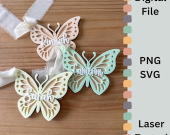 Butterfly Easter Basket Tag SVG: Acrylic Name Tag Laser Cut File (Digital Download)