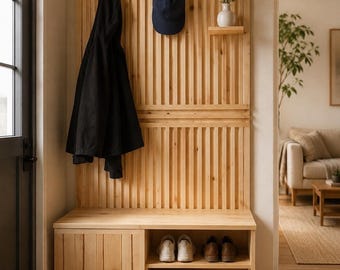 Solid Pine Wood Hall Tree | Entryway Coat Rack Bench with Shoe Storage