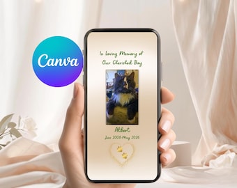 Pet Memorial Template Canva | Cat Dog Loss Keepsake | Editable Rainbow Bridge Celebration of Life | Digital Pet Funeral Announcement
