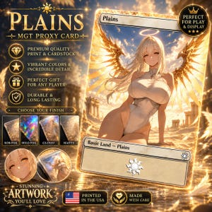 Anime Waifu Angel Basic Plains Proxy Card | Fantasy MTG Inspired Land, Moonlit Elf Artwork