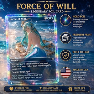 Kraft des Willens Anime Proxy Karte | Blau Gegenzauber, Kommandantenklammer (Holo Foil)