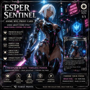 Esper Sentinel Anime Waifu Proxy Card | Cyberpunk Artifact Creature, Commander Staple
