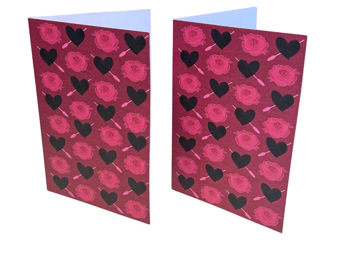 Roses, Hearts and Cupid's Arrow Blank Folded Recycled Paper Card