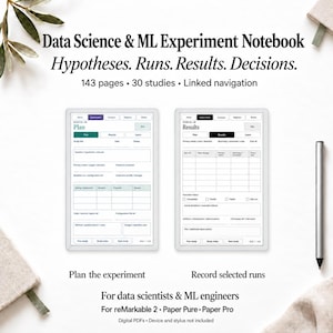 Data Science-experimentlogg för reMarkable 2, Paper Pure och Paper Pro | Maskininlärningsanteckningsbok, hyperlänkad, spårning av 30 studier