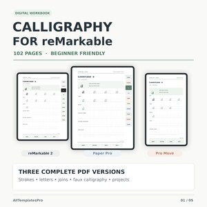 reMarkable Calligraphy Workbook | 102-Page Hyperlinked Handwriting &Cursive Practice Template for reMarkable 2, Paper Pro and Pro Move