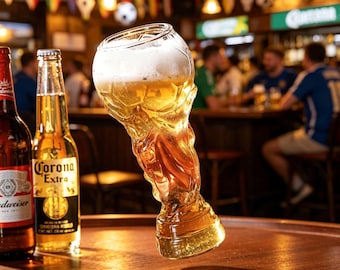 World Cup Trophy Beer Glass, FIFA Football Fan Barware, Sports Bar Collectible Mug