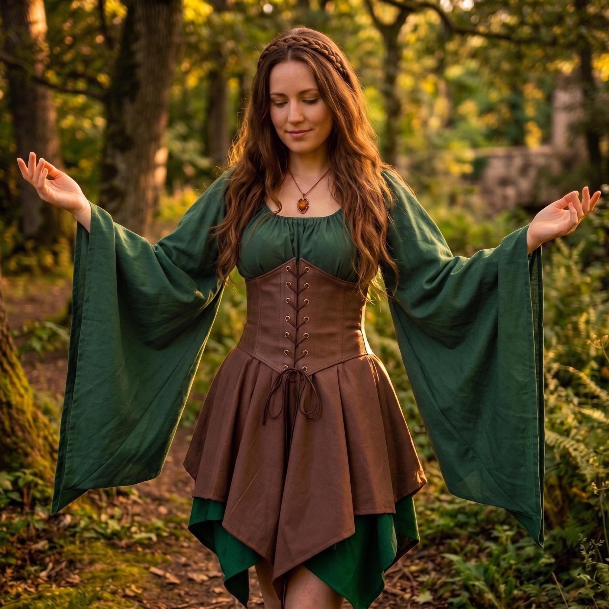 Disfraz De Elfo Para Niñas | Falda Verde Bosque Con Orejas Y Corona De Flores | Ideal Para Obras De Teatro, Juegos De Rol Y Fiestas Temáticas