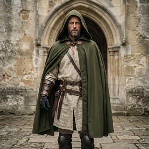 Mittelalter-Kapuzenumhang für Männer – LARP-Gewandung, Wikinger-Umhang, Waldläufer Umhang, Renaissance-Jahrmarkt-Umhang, Fantasy-Umhang
