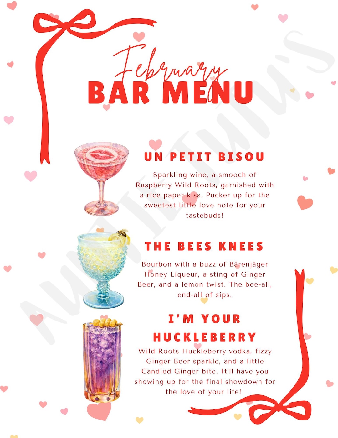 February Bar Menu - Cocktail Menu - Digital Download - Etsy