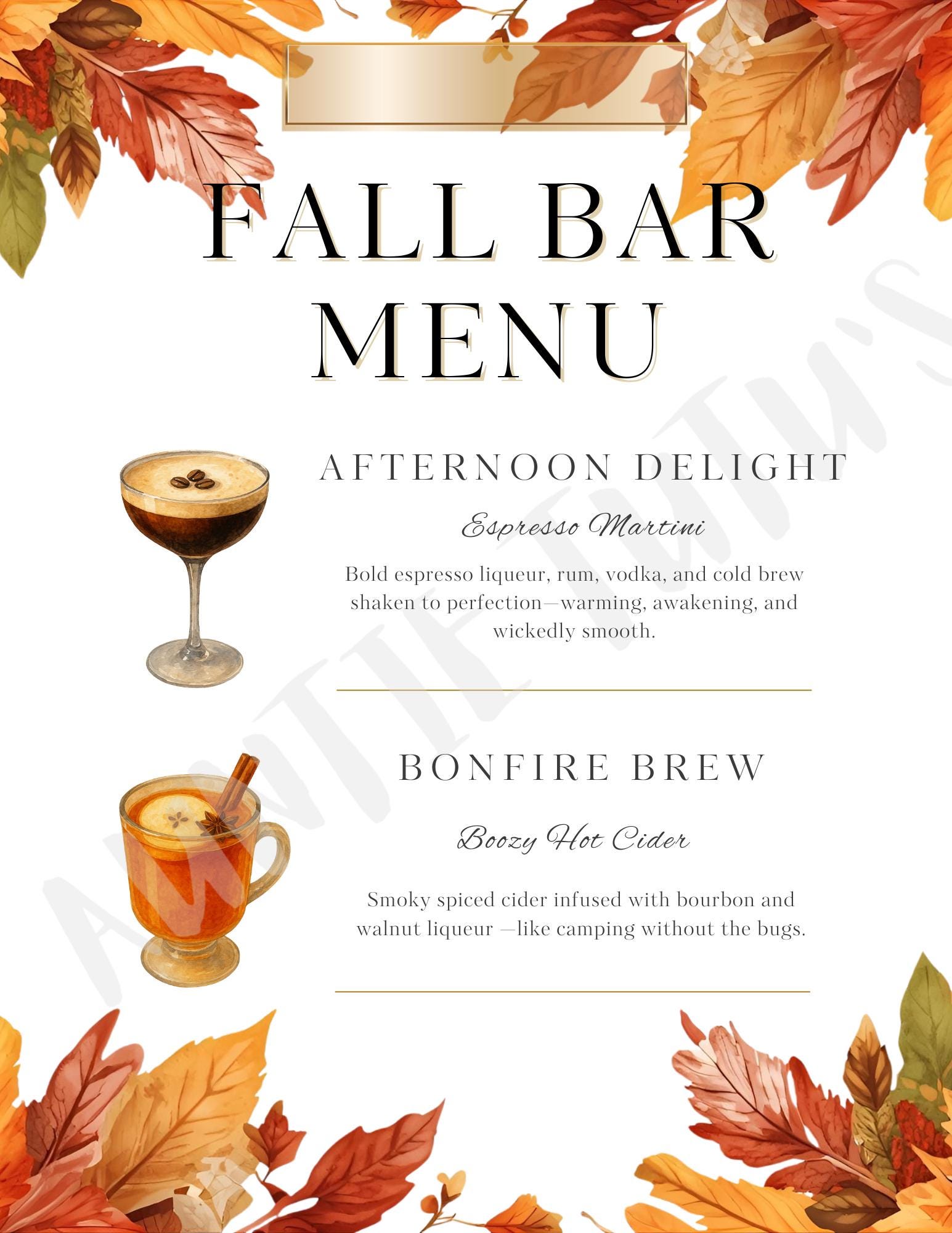 Fall Bar Menu - Cocktail Menu - Digital Download - Etsy