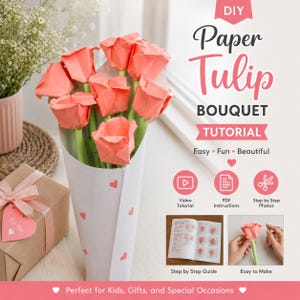 DIY Paper Tulip Bouquet Tutorial | PDF & Video Craft Guide (Instant Download)