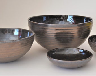 IN STOCK Bronze Clay Nesting Bowls Set of 4,Handmade Bronze Pottery 8th Anniversary Gift,Bronze Clay Bowls,9th Anniversary,19th Anniversary