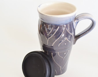 IN STOCK, Coffee Travel Mug with Silicone Lid, Large Ceramic Travel Mug with Handle, 24 oz Stoneware Tea Mug, Handmade Pottery Travel Mug