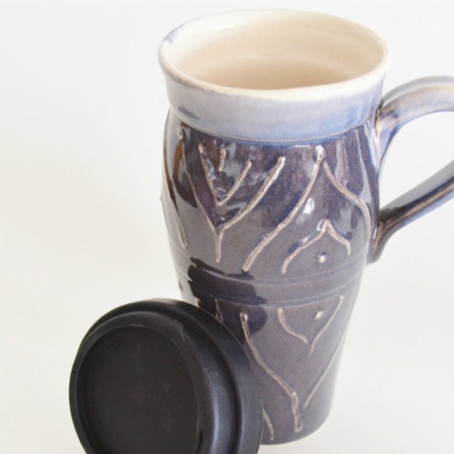Large Ceramic Travel Mug With Handle and Tea Infuser Etsy