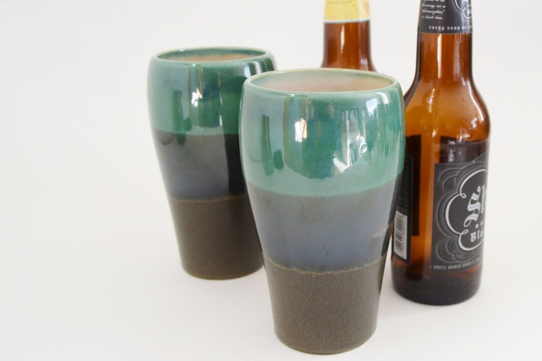 IN STOCK, Single Ceramic Pint Glasses, Green Black Stoneware Beer Stein Glass, 16 Oz Pint Glass