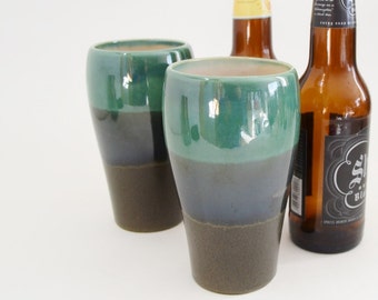 IN STOCK, Single Ceramic Pint Glasses, Green Black Stoneware Beer Stein Glass, 16 oz Pint Glass, Beer Lovers Gift, Handmade Pottery