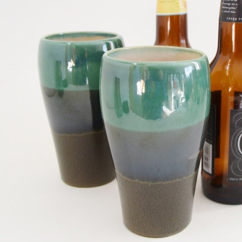 IN STOCK Single Ceramic Pint Glasses Green Black Stoneware Etsy