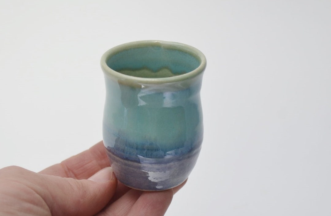 Miniature Decorated Pot, Hand-thrown, MIniatureBlue Green Pottery, 2&quot; tall, Bud Vase, Mothers Day Mommy Pot