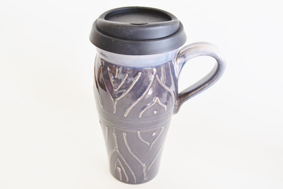 IN STOCK, Coffee Travel Mug With Silicone Lid, Large Ceramic Travel Mug  With Handle, 24 Oz Stoneware Tea Mug, Handmade Pottery Travel Mug 