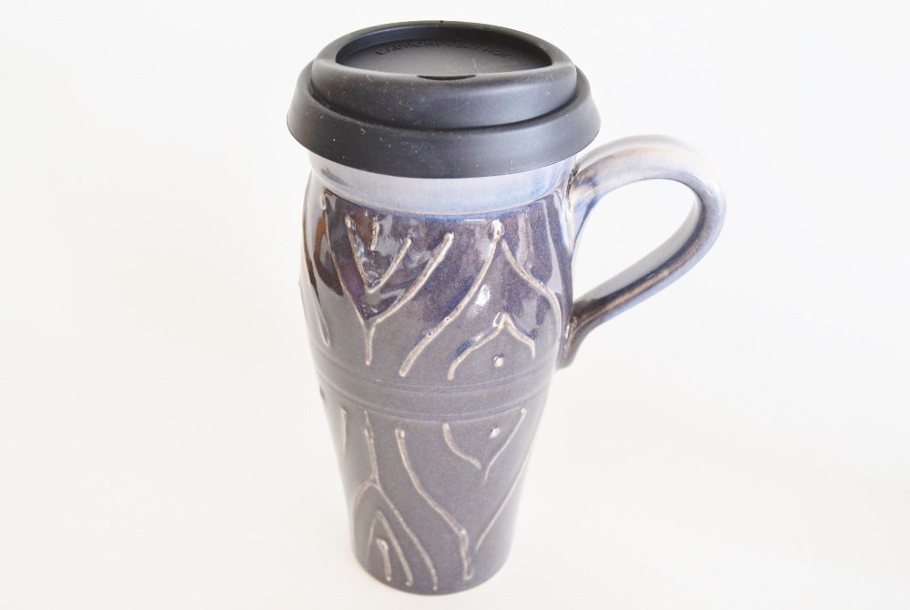 IN STOCK Coffee Travel Mug with Silicone Lid Large Ceramic Etsy