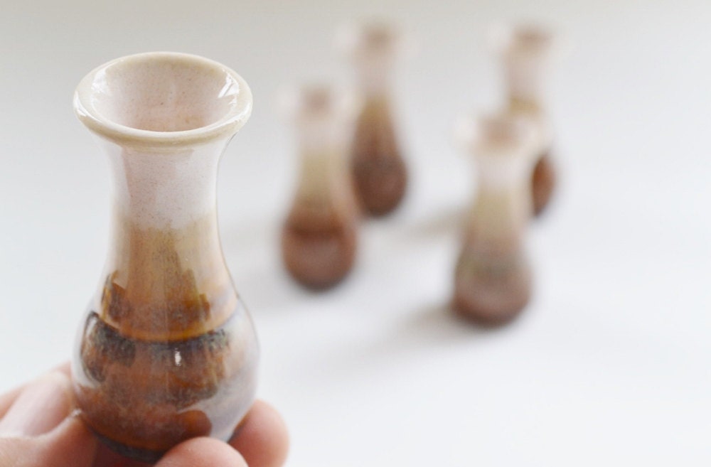 In Stock, Miniature Vase,Miniature Pottery,  Cream Brown Stoneware Ha…