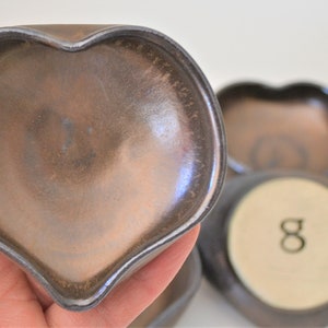 IN STOCK, Handmade Heart Dish, Small Bronze Pottery Heart Bowl with 8, 9 or 19 Stamped,8th 9th 19th Anniversary Gift, Clay Ring Dish