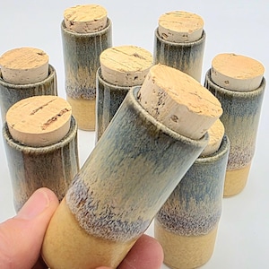 Handmade Small Pottery Corked Jar, Single Ceramic Tinny Lidded Jar (2.25" Tall), March Mini