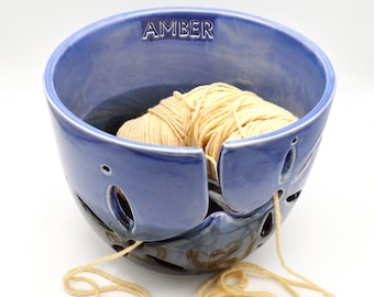Personalized Jumbo Yarn Bowl: Hand-Carved Stoneware Pottery Knitting Bowl