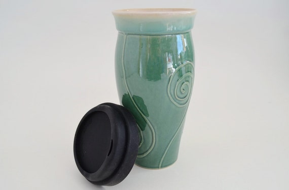 Handmade Ceramic Coffee Travel Mug, Green Large Mug With Spiral Design, 24  Oz Stoneware Coffee Mug, Reuseable Coffee Mug, Tea Mug Gift - Etsy