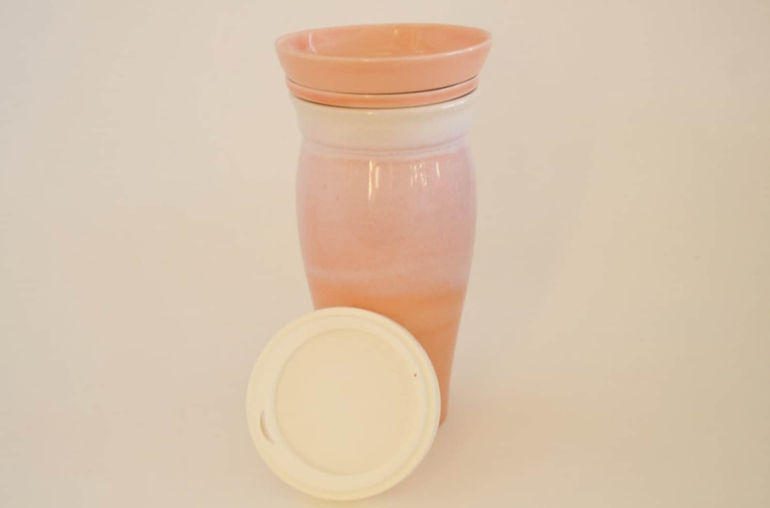 IN STOCK Pink Ceramic Travel Mug With Lid and Tea Infuser Etsy