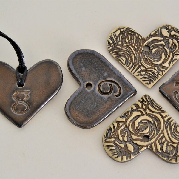 IN STOCK, Bronze Pottery Heart Pendant, Double Sided Clay Pendant, 8th, 9th, 19th Anniversary Gift, Bronze Anniversary, Heart w/ Roses Charm