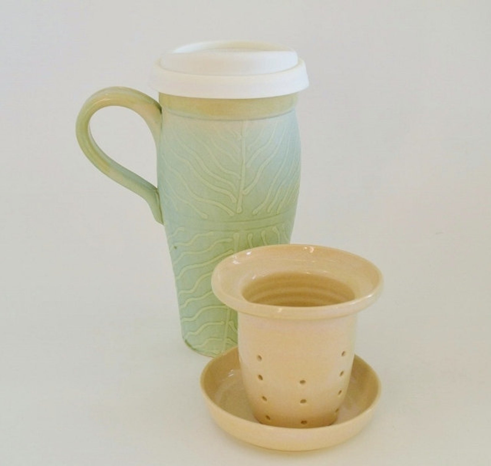 Large Ceramic Travel Mug With Handle Lid and Tea Infuser 24 Etsy