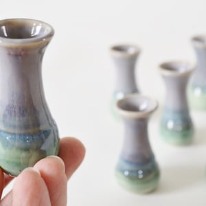 Miniature Vase, Green Lavender Grey Hand-Thrown Tiny Pottery, Single Small Pot, 2 1/4" tall, Mommy Pot, Mothers Day Bud Vase