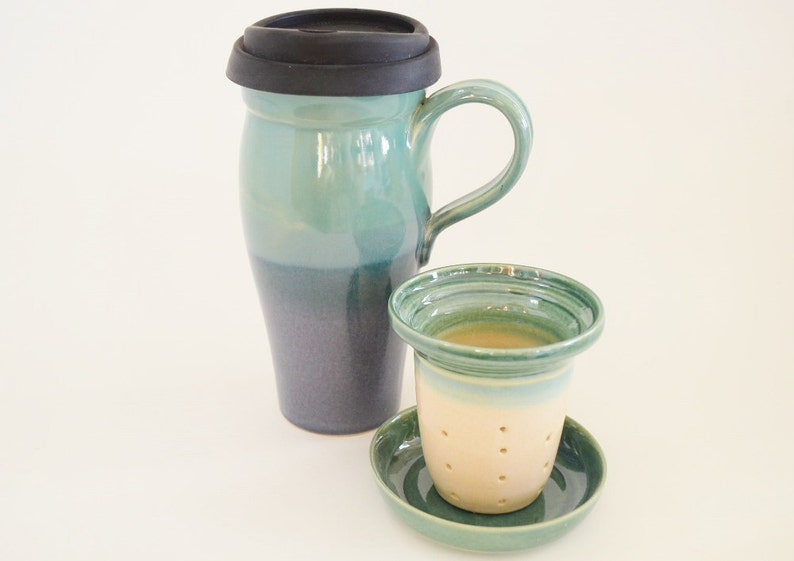 Large Ceramic Travel Mug With Handle and Tea Infuser Etsy
