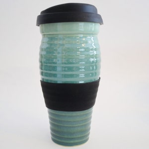 IN STOCK, Green Ceramic Travel Mug, Stoneware Travel Mug with Silicone Lid and Sleeve, Large To Go Coffee Mug, 24 oz Eco Mug