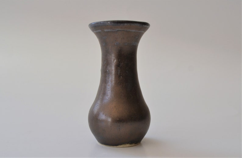 Miniature Bronze Pottery Vase, Single Hand-thrown Tiny Pottery, Bronze Glazed Small Pot, 2 1/4 tall image 3