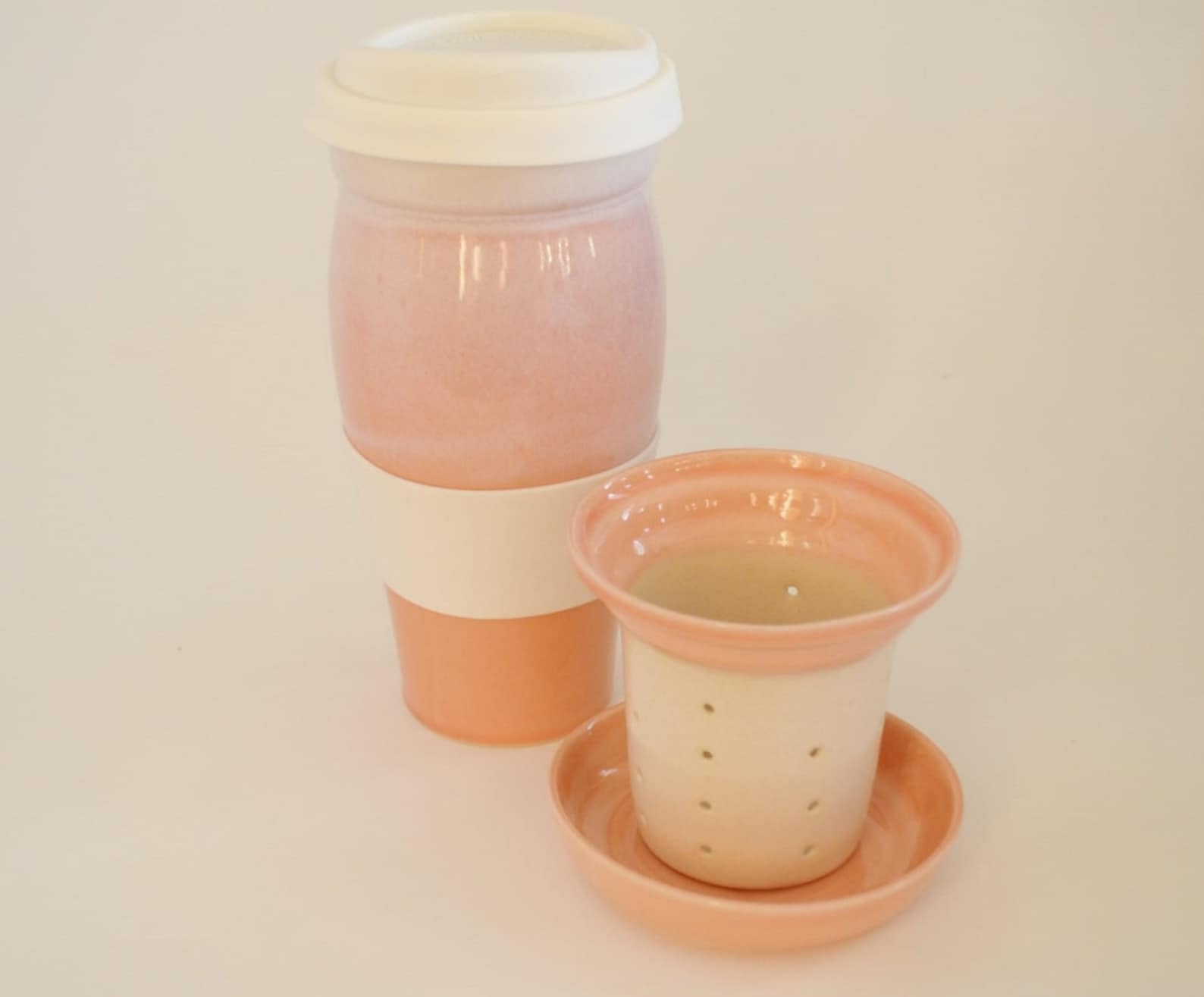 IN STOCK Pink Ceramic Travel Mug With Lid and Tea Infuser Etsy