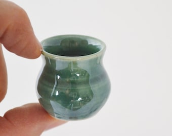 IN STOCK, Green Miniature Pot, Tiny Hand Thrown Bowl, Miniature Ceramics, Little Pottery