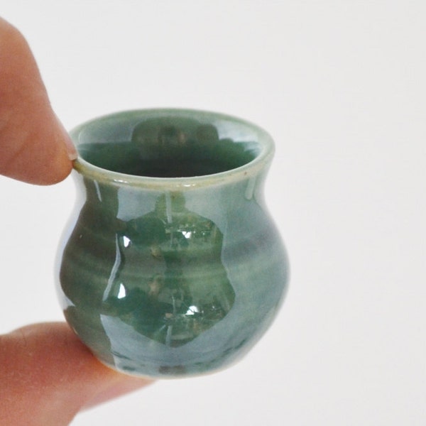 IN STOCK, Green Miniature Pot, Tiny Hand Thrown Bowl, Miniature Ceramics, Little Pottery
