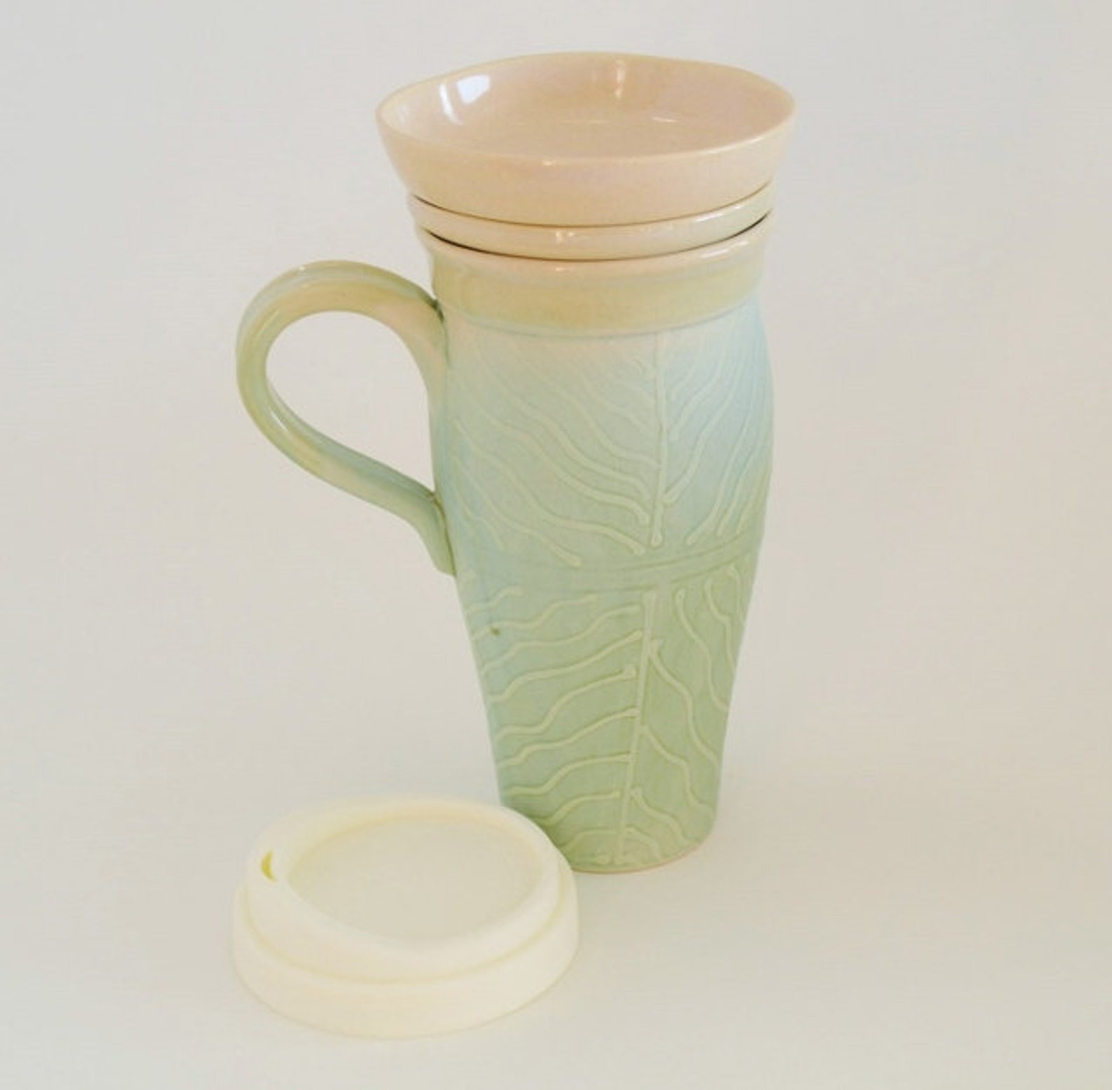 Large Ceramic Travel Mug With Handle Lid and Tea Infuser 24 Etsy