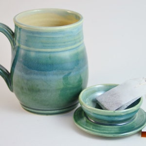 In Stock, Mug with Lid for Holding Tea Bag, Green Lidded Tea Mug, Holiday Tea Cup with Lid, Tea Lovers Gift, Mother&#39;s Day Gift